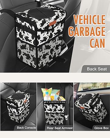 trash can car bin cow print